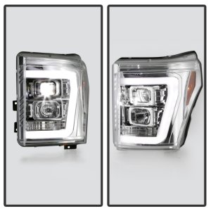 Ford F250 Headlights - SPYDER - Projector, Platinum Series, Version 2, High-Power LED, White Light Bar - Chrome - `11-`16