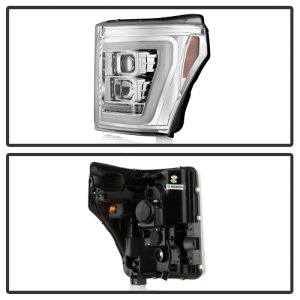 Ford F350 Headlights - SPYDER - Projector, Platinum Series, Version 2, High-Power LED, White Light Bar - Chrome - `11-`16