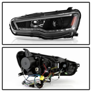 Mitsubishi Lancer Headlights - SPYDER - Projector, Spyder Signature Series, Xenon/HID, Sequential LED Turn Signal - Black - `08-`17