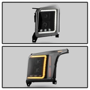 GMC Yukon Projector Headlights - SPYDER - Halogen Model + Sequential Switchback Turn Signal + Greeting Light Animation - Black - `15-`20