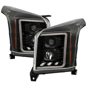GMC Yukon Projector Headlights - SPYDER - Halogen Model + Sequential Switchback Turn Signal + Greeting Light Animation - Black - `15-`20