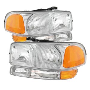 GMC Sierra Headlights + Bumper Lights - Front - SPYDER - xTune - Chrome/Amber - `99-`06