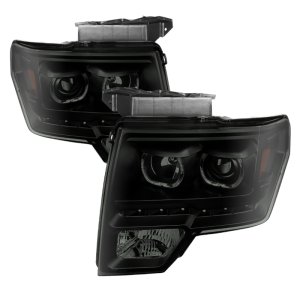 Ford F-150 Headlights - Front - SPYDER - xTune Projector + LED Halo (Halogen Model) - Black Smoke - `09-`14