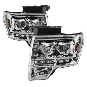 Ford F-150 Projector Headlights - Front - SPYDER - xTune Projector + LED Halo (Halogen Model Only) - Chrome - `09-`14