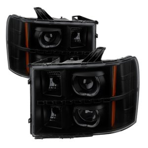 GMC Sierra 2500 HD Headlights - Front - SPYDER - Projector + LED Halo - Black Smoked - `07-`13