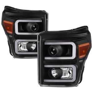 Ford F-350 Super Duty Headlights - Front - SPYDER - Projector + Light Bar DRL - Black - `11-`16