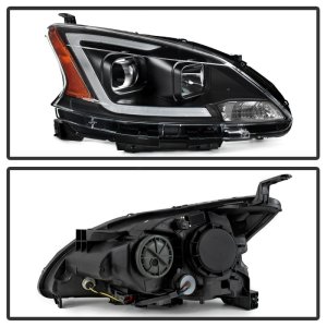 Nissan Sentra Headlights - SPYDER - DRL LED Light Bar Halogen Projector - Black - `13-`15