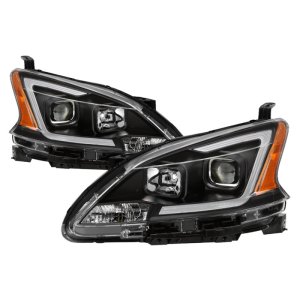 Nissan Sentra Headlights - SPYDER - DRL LED Light Bar Halogen Projector - Black - `13-`15 Nissan Sentra Headlights - SPYDER - DRL LED Light Bar Halogen Projector - Black - `13-`15