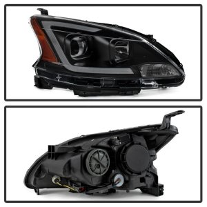Nissan Sentra Headlights - SPYDER - DRL LED Light Bar Projector - Black Smoke - `13-`15