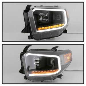 Toyota Tundra Headlights - SPYDER - DRL LED Light Bar Projector - Black - `14-`17