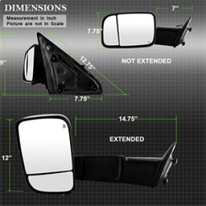 Ram 1500 Side Mirror - Left - SPYDER - Manual Extendable, Power Heated Adjustable, LED Turn Signal - Black - `10-`12