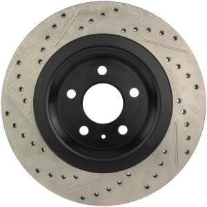 Audi S5 Brake Rotor (1) - Rear Left - Stoptech - Slotted & Drilled Sport - Black - `08-`11 Audi S5 Brake Rotor (1) - Rear Left - Stoptech - Slotted & Drilled Sport - Black - `08-`11
