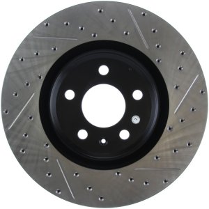 Audi A6 Quattro Brake Rotor (1) - Front Left - Stoptech - Slotted & Drilled - Black - `12-`19
