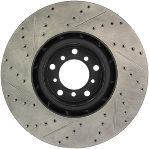 BMW M5 Brake Rotor (1) - Front Left - Stoptech - Slotted & Drilled - Black - `00-`03