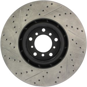 BMW M5 Brake Rotor (1) - Front Left - Stoptech - Slotted & Drilled - Black - `00-`03