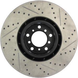 BMW M5 Brake Rotor (1) - Front Right - Stoptech - Slotted & Drilled - Black - `00-`03