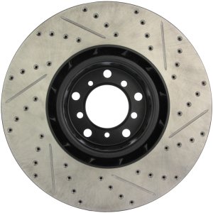 BMW M5 Brake Rotor (1) - Front Right - Stoptech - Slotted & Drilled - Black - `00-`03