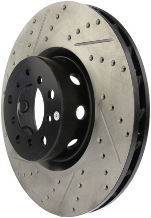 BMW M5 Brake Rotor (1) - Front Right - Stoptech - Slotted & Drilled - Black - `00-`03