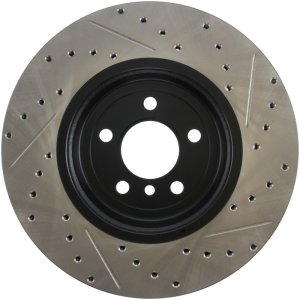 BMW 535d xDrive Brake Rotor (1) - Front Right - Stoptech - Slotted & Drilled - Black E-Coated - `14-`17