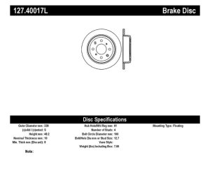 Acura Integra Brake Rotor (1) - Left Rear - Stoptech - Drilled/Slotted - `97-`01