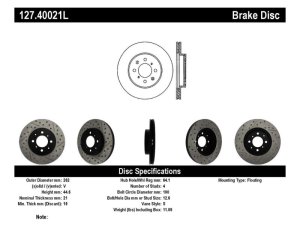 Acura EL Brake Rotor (1) - Front Left - Stoptech - Drilled/Slotted Rotor - Black - `97-`05