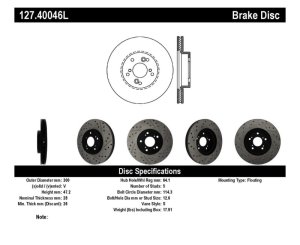 Acura CL Brake Rotor (1) - Front Left - Stoptech - Drilled & Slotted - `01-`03