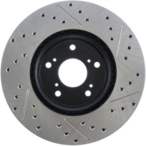 Acura MDX Brake Rotor (1) - Front Right - Stoptech - Drilled & Slotted - Black - `01-`06