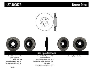 Acura CSX Brake Rotor (1) - Front Right - Stoptech - Slotted & Drilled - `07-`11