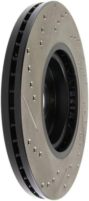 Infiniti G37 Brake Rotor (1) - Front Left - Stoptech - Drilled & Slotted - Black - `09-`13