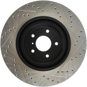 Infiniti G37 Brake Rotor (1) - Front Right - Stoptech - Slotted & Drilled - Black - `08-`13