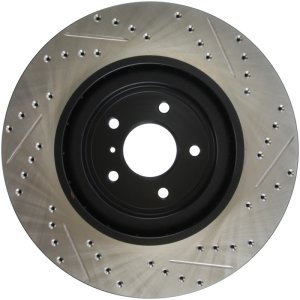 Nissan 370Z Brake Rotor (1) - Front Right - Stoptech - Slotted & Drilled - Black - `09-`19