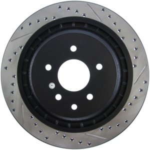 Infiniti G37 Brake Rotor (1) - Rear Left - Stoptech - Slotted & Drilled - Black - `08-`13