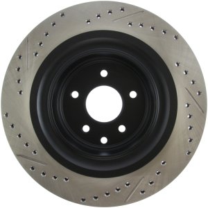 Nissan 370Z Brake Rotor (1) - Rear Left - Stoptech - Slotted & Drilled - Black - `09-`19