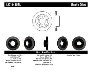 Toyota Sequoia Brake Rotor (1) - Front Left - Stoptech - Sport Drilled & Slotted, High Carbon - Black E-Coated - `08-`09 Toyota Sequoia Brake Rotor (1) - Front Left - Stoptech - Sport Drilled & Slotted, High Carbon - Black E-Coated - `08-`09