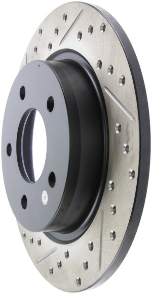 Mazda 3 Brake Rotor (1) - Rear Right - Stoptech - Drilled & Slotted - Black - `04-`10