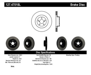 Subaru Baja Brake Rotor (1) - Front Left - Stoptech - Slotted & Drilled - Black E-Coated - `03-`06