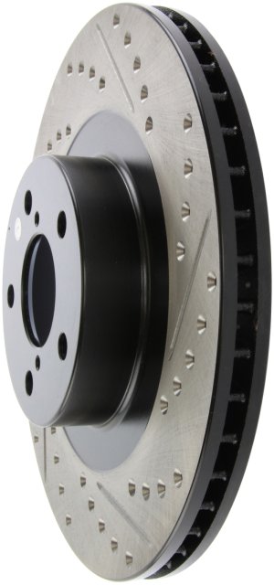 Subaru Baja Brake Rotor (1) - Front Left - Stoptech - Slotted & Drilled - Black E-Coated - `03-`06