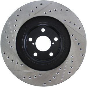 Subaru Baja Brake Rotor (1) - Front Left - Stoptech - Slotted & Drilled - Black E-Coated - `03-`06