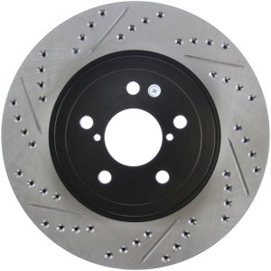 Subaru Baja Brake Rotor (2) - Front Right - Stoptech - Slotted & Drilled Sport - Black - `04-`06