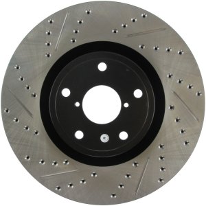 Subaru WRX STI Brake Rotor (1) - Front Right - Stoptech - Slotted & Drilled - Black - `13-`17