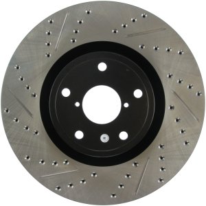 Subaru WRX STI Brake Rotor (1) - Front Right - Stoptech - Slotted & Drilled - Black - `13-`17