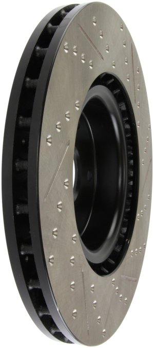 Subaru WRX STI Brake Rotor (1) - Front Right - Stoptech - Slotted & Drilled - Black - `13-`17 Subaru WRX STI Brake Rotor (1) - Front Right - Stoptech - Slotted & Drilled - Black - `13-`17