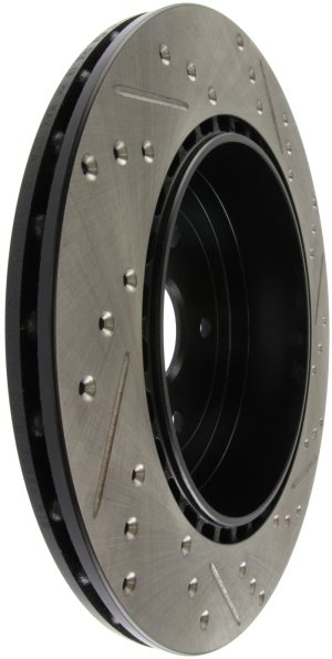 Subaru WRX STI Brake Rotor (1) - Rear Right - Stoptech - Slotted & Drilled - Black E-Coated - `13-`17