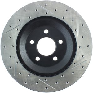 Ford Mustang Brake Rotor (1) - Front Right - Stoptech - Slotted & Drilled Sport - Black - `94-`04