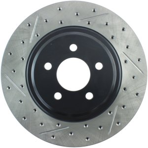 Ford Mustang Brake Rotor (1) - Front Right - Stoptech - Slotted & Drilled Sport - Black - `94-`04