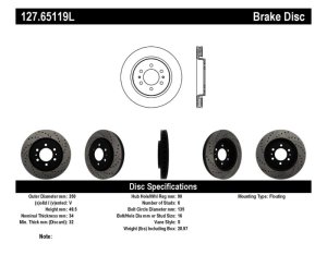 Lincoln Navigator Brake Rotors (1) - Front Left - Stoptech - Drilled & Slotted, E-Coated - Black - `07-`20