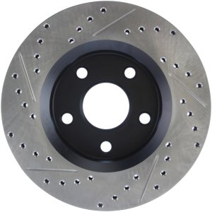 Jeep Wrangler JK Brake Rotor (1) - Front Left - Stoptech - Sport Drilled & Slotted - Black - `07-`18