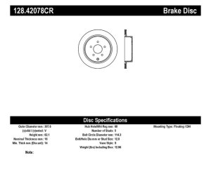 Infiniti QX60 Brake Rotor (1) - Rear Right - Stoptech - Cryo Drilled - Black - `14-`19