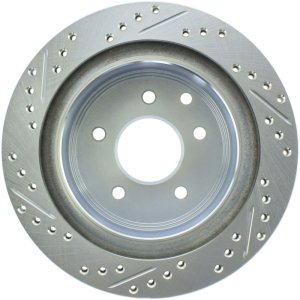 Nissan X Trail Brake Rotor (1) - Rear Left - Stoptech - Drilled and Slotted, Zinc Coated - Black - `02-`18