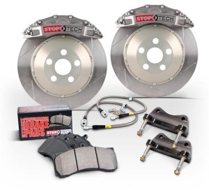 Porsche GT2 Big Brake Kit - Rear - Stoptech - Trophy Sport, ST-40 Caliper, 355x32 Slotted Rotor - Silver - `03-`11
